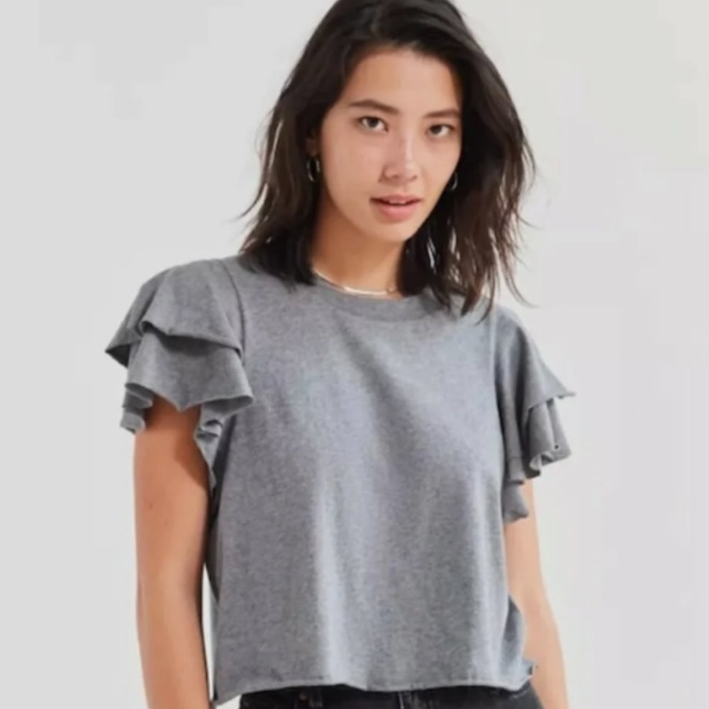 Urban Outfitters Kimchi Blue Odette Ruffled Crop Top Grey Small